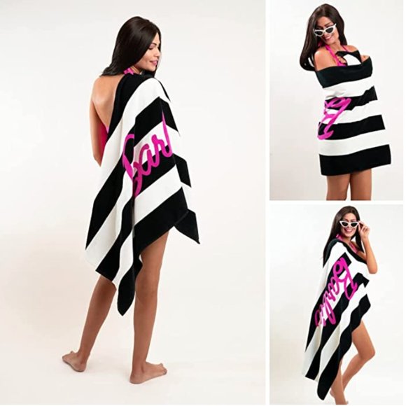 NEW! Barbie Black & White Striped Soft Cotton Beach Towel - Picture 8 of 10